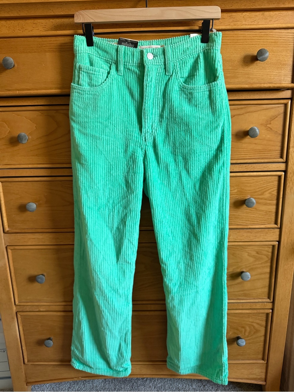 Levi's Womens Premium Corduroy Ribcage Straight Ankle High Rise Green 27x27